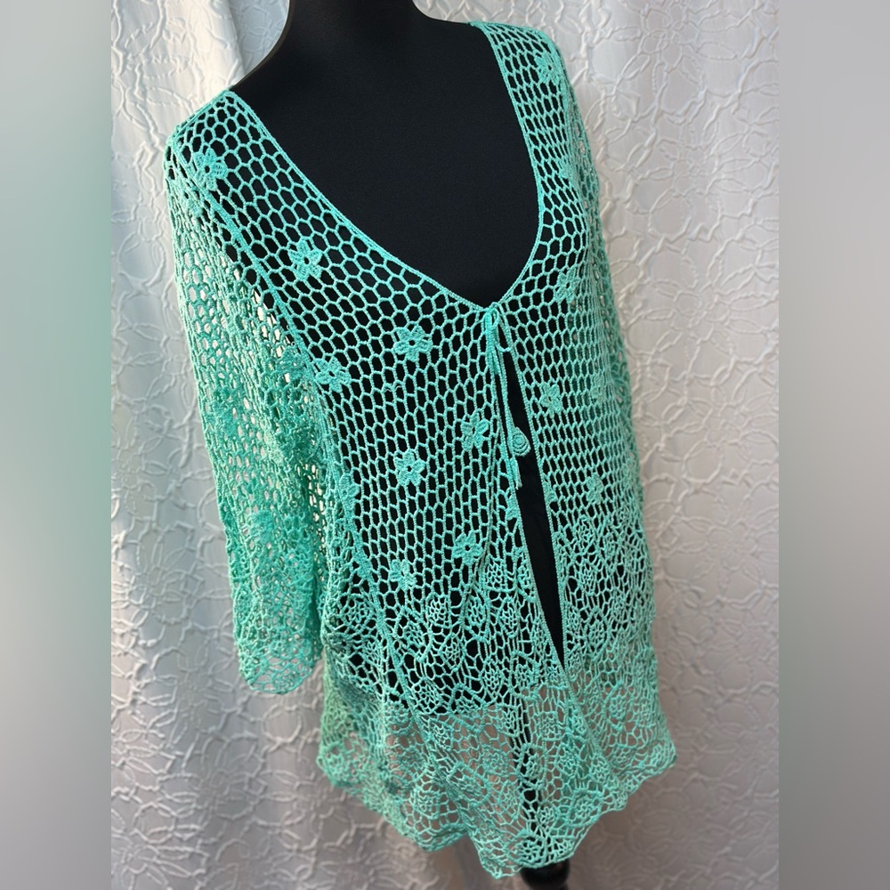 INDIA BOUTIQUE-Women's Aqua Crochet Swim Cover-Up (1Size) 💯Cotton❣️ - Picture 7 of 10